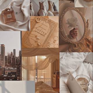 Summer beige collage wallpaper