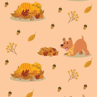 Autumn cat and dog wallpaper