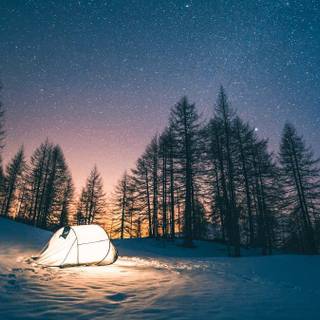 Winter camping wallpaper