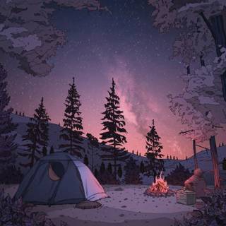 Winter camping wallpaper