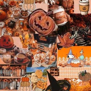 Orange Halloween collage iPad wallpaper