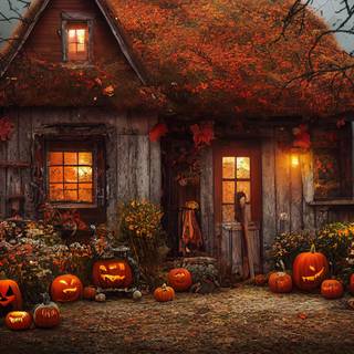 Fantasy Halloween cottage wallpaper