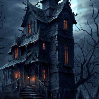 Fantasy Halloween cottage wallpaper