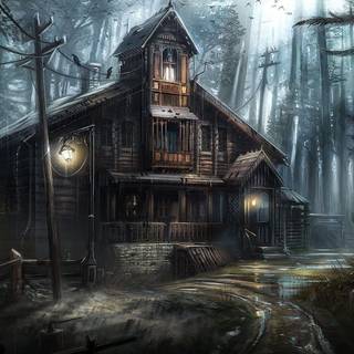 Fantasy Halloween cottage wallpaper