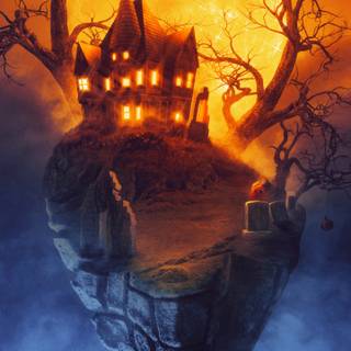 Fantasy Halloween cottage wallpaper