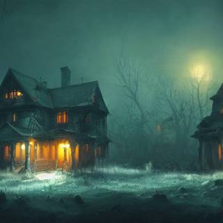 Fantasy Halloween cottage wallpaper