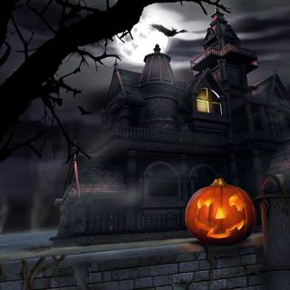 Fantasy Halloween cottage wallpaper