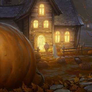 Fantasy Halloween cottage wallpaper