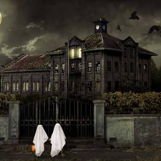 Fantasy Halloween cottage wallpaper