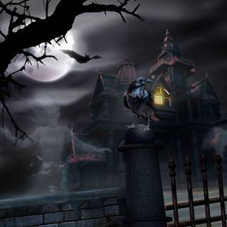 Fantasy Halloween cottage wallpaper