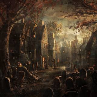 Fantasy Halloween cottage wallpaper