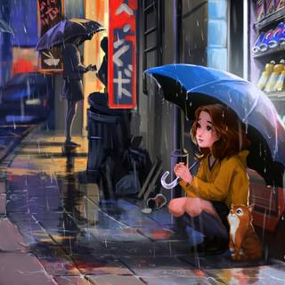 Rainy anime city 4k wallpaper