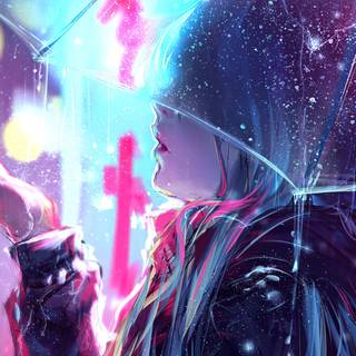 Raining anime girl wallpaper