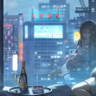 Anime rain city wallpaper