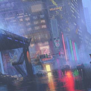 Rainy anime city 4k wallpaper