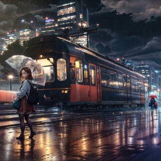 Rainy anime city 4k wallpaper