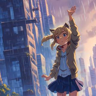Rainy anime city 4k wallpaper