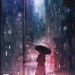 Raining anime girl wallpaper