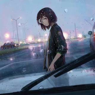 Raining anime girl wallpaper