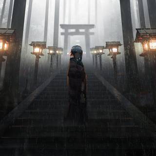 Raining anime girl wallpaper