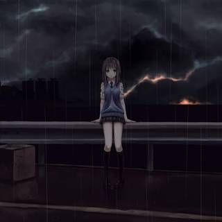 Raining anime girl wallpaper