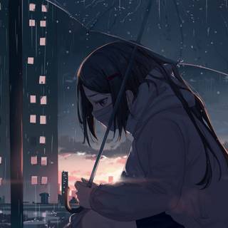 Raining anime girl wallpaper