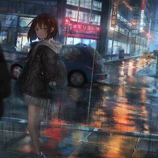 Raining anime girl wallpaper