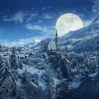 Winter mountain night wallpaper