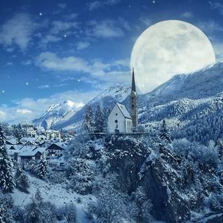 Winter mountain night wallpaper