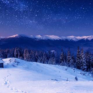 Winter mountain night wallpaper