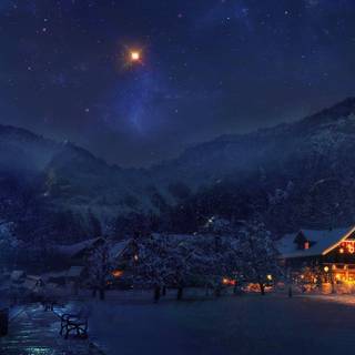 Winter mountain night wallpaper