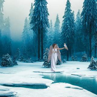 Fantasy winter forest wallpaper