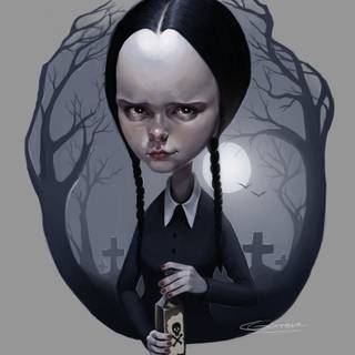 Wednesday Addams cartoon wallpaper