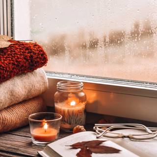 Rainy autumn aesthetic wallpaper