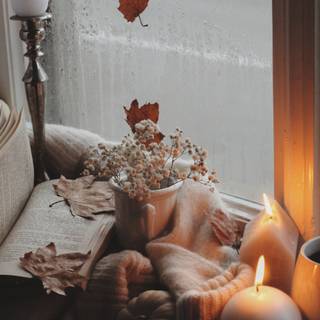 Rainy autumn aesthetic wallpaper