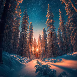 Forest winter night wallpaper