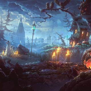 Spooky Halloween forest wallpaper