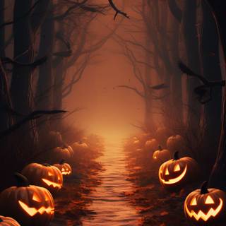 Spooky Halloween forest wallpaper