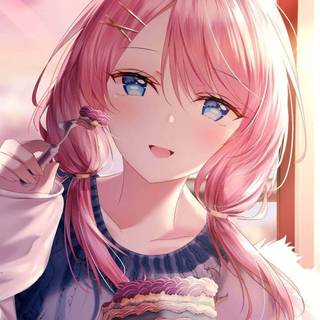Aesthetic pink anime PFP wallpaper