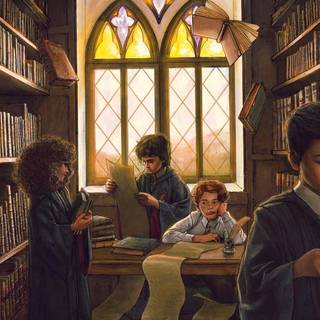 Harry Potter library wallpaper
