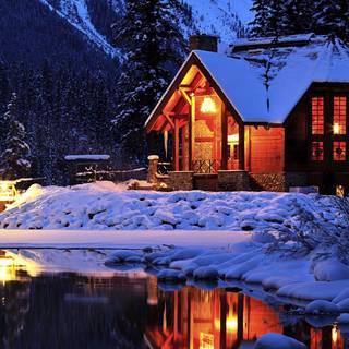Winter cabin HD wallpaper