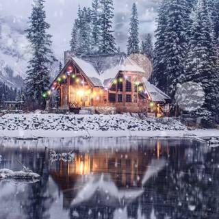 Winter cabin HD wallpaper
