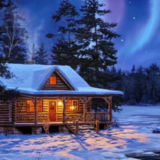 Winter cabin HD wallpaper