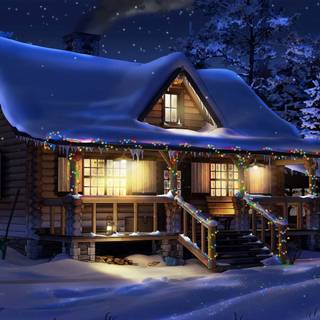 Winter cabin HD wallpaper