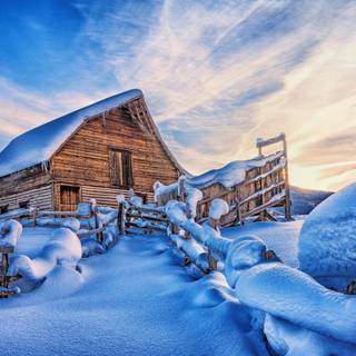 Winter cabin HD wallpaper