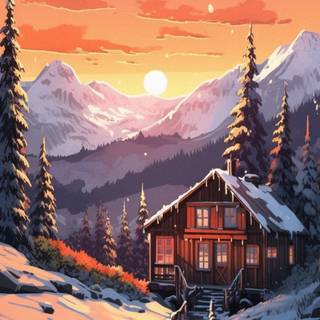 Winter cabin HD wallpaper
