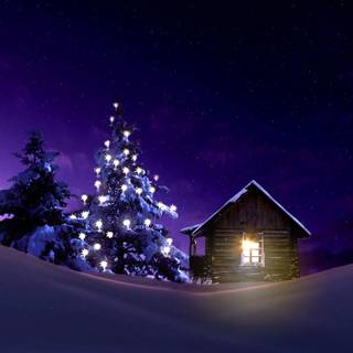 Winter cabin HD wallpaper