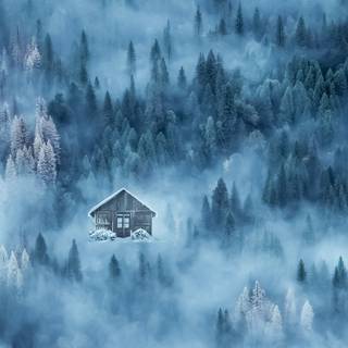 Winter cabin HD wallpaper