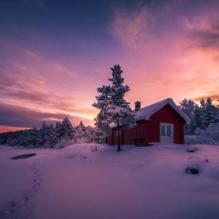 Winter cabin HD wallpaper