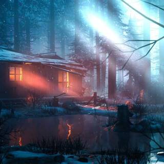 Winter cabin HD wallpaper